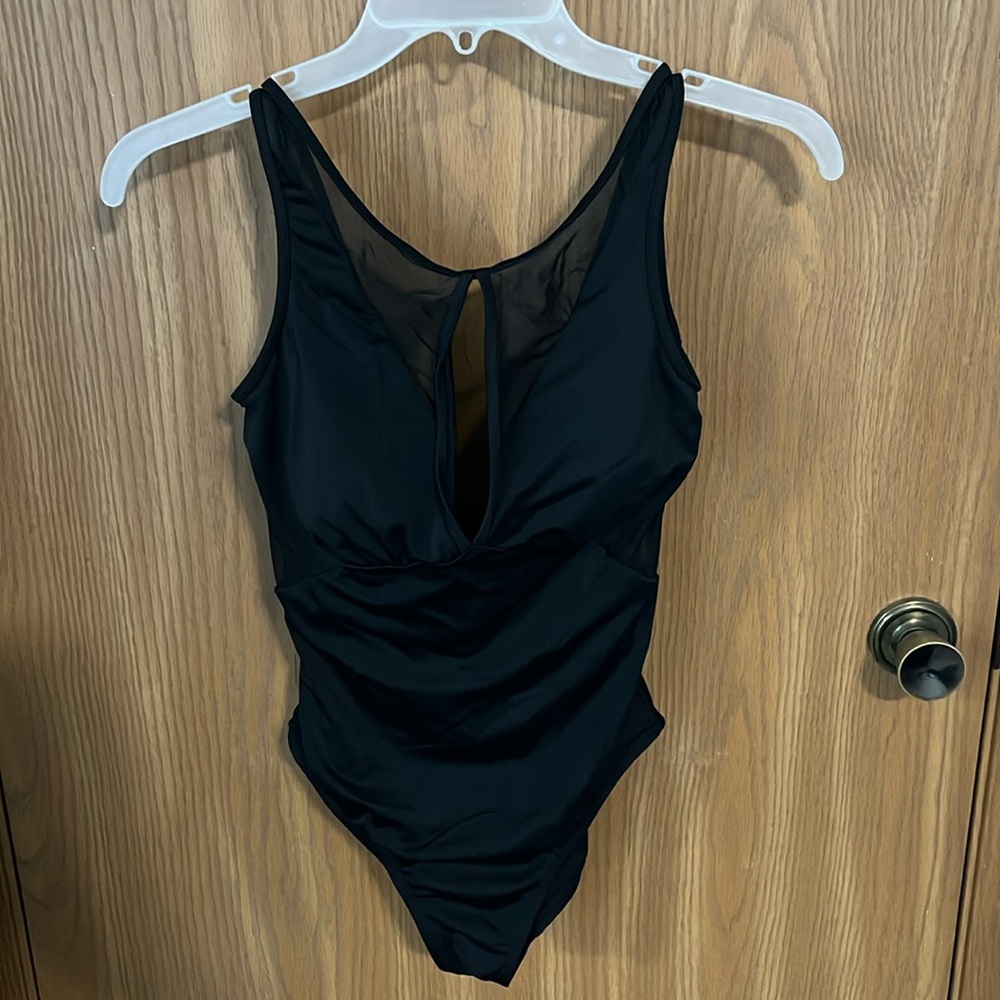 Black one-piece swimsuit